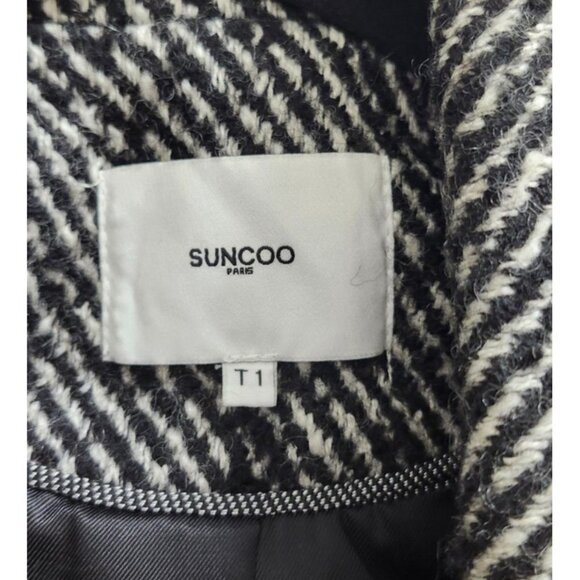 SUNCOO Paris Manteau Edison Coat Jacket T1 Women Black White Tweed Wool Blend - Picture 10 of 16